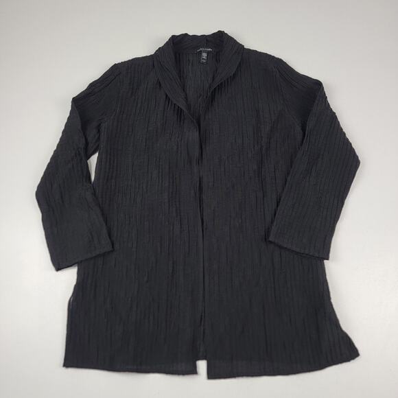 Eileen Fisher Women's Sz XS Black Linen Silk Long Jacket Open Cardigan Crinkle - Picture 1 of 10